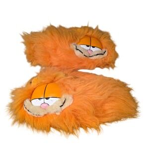 Vintage Garfield Plush Slippers Orange Fuzzy Cartoon Cat Small 1978 1981 DAKIN